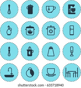 Vector Illustration Of 16 Restaurant Icons. Editable Pack Of Shaker, Pepper Container, Carafe And Other Elements.