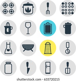 Vector Illustration Of 16 Restaurant Icons. Editable Pack Of Jug, Sieve, Refrigerator And Other Elements.