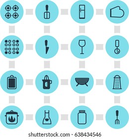 Vector Illustration Of 16 Restaurant Icons. Editable Pack Of Kitchen Dagger, Can, Cooking Spade And Other Elements.