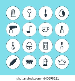 Vector Illustration Of 16 Restaurant Icons. Editable Pack Of Slicer, Teakettle, Wine And Other Elements.