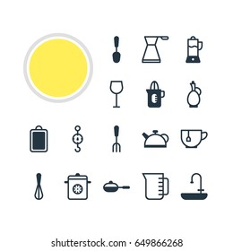 Vector Illustration Of 16 Restaurant Icons. Editable Pack Of Mug, Kettle, Fruit Squeezer And Other Elements.