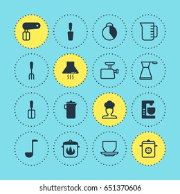 Vector Illustration Of 16 Restaurant Icons. Editable Pack Of Jug, Soup Spoon, Stewpot And Other Elements.