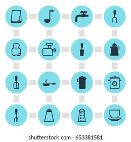 Vector Illustration Of 16 Restaurant Icons. Editable Pack Of Glass Cup, Faucet, Steamer And Other Elements.