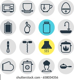 Vector Illustration Of 16 Restaurant Icons. Editable Pack Of Pan, Oven Mitts, Washstand Elements.