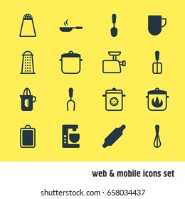 Vector Illustration Of 16 Restaurant Icons. Editable Pack Of Barbecue Tool, Soup Pan, Shaker And Other Elements.