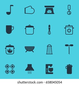Vector Illustration Of 16 Restaurant Icons. Editable Pack Of Measuring Tool, Round Slicer, Slicer And Other Elements.
