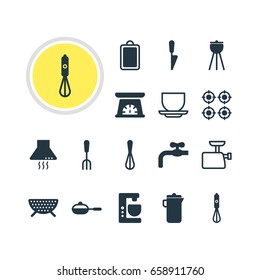 Vector Illustration Of 16 Restaurant Icons. Editable Pack Of Fork, Mixer, Kitchen Dagger And Other Elements.