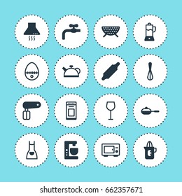 Vector Illustration Of 16 Restaurant Icons. Editable Pack Of Oven, Teakettle, Mixer And Other Elements.