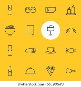Vector Illustration Of 16 Restaurant Icons. Editable Pack Of Japanese Roll, Bowl, Book And Other Elements.