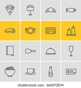 Vector Illustration Of 16 Restaurant Icons. Editable Pack Of Fire Wax, Wineglass, Dessert And Other Elements.