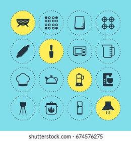 Vector Illustration Of 16 Restaurant Icons. Editable Pack Of Barbecue, Cooker, Oven And Other Elements.
