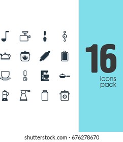 Vector Illustration Of 16 Restaurant Icons. Editable Pack Of Chopping Desk, Can, Tablespoon And Other Elements.