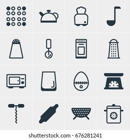 Vector Illustration Of 16 Restaurant Icons. Editable Pack Of Sieve, Steamer, Teakettle And Other Elements.