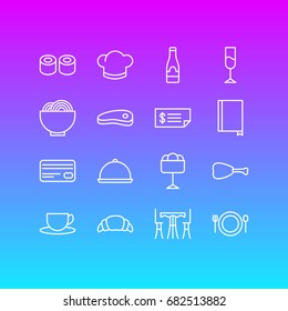 Vector Illustration Of 16 Restaurant Icons. Editable Pack Of Account, Wine, Sundae And Other Elements.