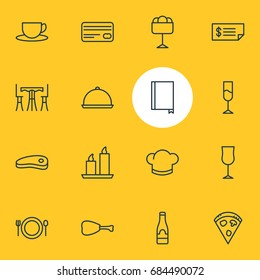 Vector Illustration Of 16 Restaurant Icons. Editable Pack Of Bacon, Wineglass, Wine And Other Elements.