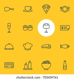 Vector Illustration Of 16 Restaurant Icons. Editable Pack Of Bowl, Account, Pepperoni And Other Elements.