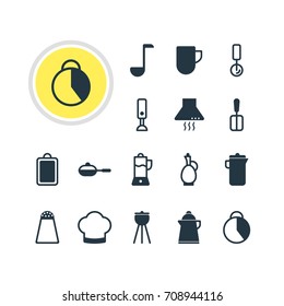 Vector Illustration Of 16 Restaurant Icons. Editable Pack Of Pepper Container, Mixer, Timekeeper And Other Elements.