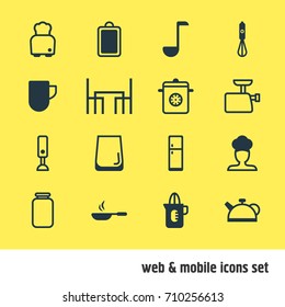 Vector Illustration Of 16 Restaurant Icons. Editable Pack Of Cook, Steamer, Shaker And Other Elements.