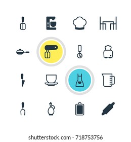 Vector Illustration Of 16 Restaurant Icons. Editable Pack Of Whisk, Round Slicer, Chef And Other Elements.