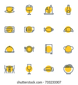Vector Illustration Of 16 Restaurant Icons. Editable Pack Of Tea, Bowl, Table And Other Elements.