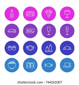 Vector Illustration Of 16 Restaurant Icons. Editable Pack Of Sundae, Dessert, Alcohol And Other Elements.