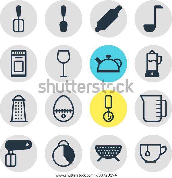 Vector Illustration Of 16\
Restaurant Icons. Editable Pack Of Tablespoon, Mug, Wine And Other\
Elements.