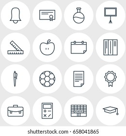 Vector Illustration Of 16 Science Icons. Editable Pack Of Bookshelf, Tube, Jingle And Other Elements.