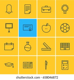 Vector Illustration Of 16 Science Icons. Editable Pack Of Date, Diploma, Trophy And Other Elements.