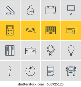 Vector Illustration Of 16 Science Icons. Editable Pack Of Diploma, Pencil, Paper And Other Elements.