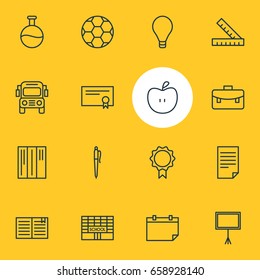Vector Illustration Of 16 Science Icons. Editable Pack Of Date, Pencil, Write Table And Other Elements.