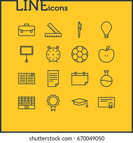 Vector Illustration Of 16 Science Icons. Editable Pack Of School, Pencil, Diploma And Other Elements.