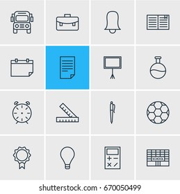 Vector Illustration Of 16 Science Icons. Editable Pack Of School, Trophy, Pencil And Other Elements.