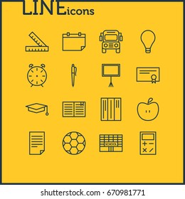 Vector Illustration Of 16 Science Icons. Editable Pack Of Football, Textbook, Diploma And Other Elements.