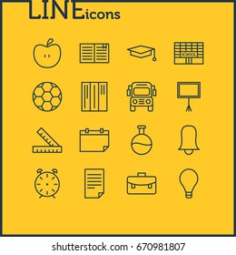 Vector Illustration Of 16 Science Icons. Editable Pack Of Meter, Date, Jingle And Other Elements.
