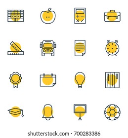 Vector Illustration Of 16 Science Icons. Editable Pack Of Trophy, Clock, Meter And Other Elements.