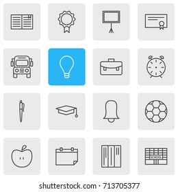 Vector Illustration Of 16 Science Icons. Editable Pack Of Car, Fruit, Date And Other Elements.