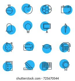 Vector Illustration Of 16 Science Icons. Editable Pack Of Trophy, Date, Meter And Other Elements.