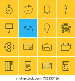 Vector Illustration Of 16 Science Icons. Editable Pack Of Bulb, Fruit, Pencil And Other Elements.
