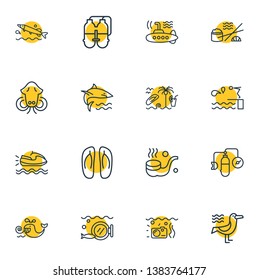 Vector illustration of 16 sea icons line style. Editable set of seagull, submarine, oxygen balloons and other icon elements.