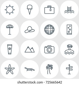 Vector Illustration Of 16 Season Icons. Editable Pack Of Swimming, Hill , Island Elements.