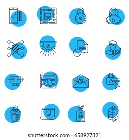Vector Illustration Of 16 Security Icons. Editable Pack Of Copyright, Safe Lock, Send Information And Other Elements.