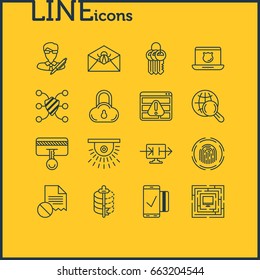 Vector Illustration Of 16 Security Icons. Editable Pack Of Data Error, System Security, Safety Key And Other Elements.
