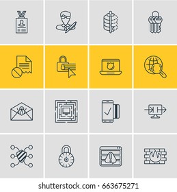 Vector Illustration Of 16 Security Icons. Editable Pack Of Data Error, Key Collection, Copyright And Other Elements.