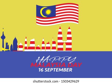 Vector illustration of 16 SEPTEMBER MALAYSIA DAY and Malaysia flag. 
