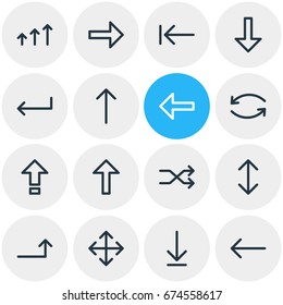 Vector Illustration Of 16 Sign Icons. Editable Pack Of Right, Randomize, Update Elements.