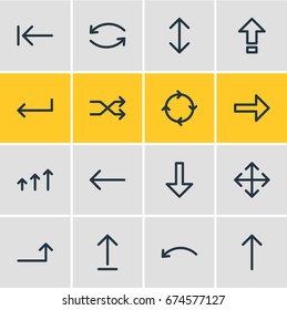 Vector Illustration Of 16 Sign Icons. Editable Pack Of Turn, Increase, Shrift And Other Elements.