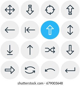 Vector Illustration Of 16 Sign Icons. Editable Pack Of Download, Exchange, Turn And Other Elements.