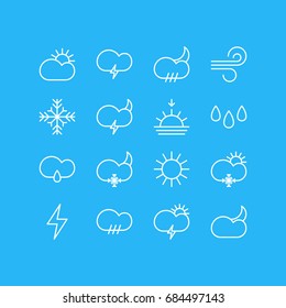 Vector Illustration Of 16 Sky Icons. Editable Pack Of Moon Month, Sun, Snowflake And Other Elements.