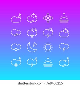 Vector Illustration Of 16 Sky Outline Icons. Editable Set Of Crescent, Snow, Moon Month And Other Elements.