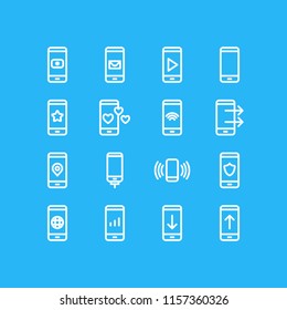 Vector illustration of 16 smartphone icons line style. Editable set of camera, message, star and other icon elements.